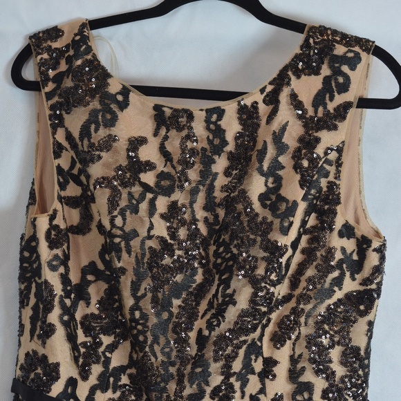 Strapless Sequined Lace Black on Nude Gown SZ 14 JS Collections - Picture 3 of 7